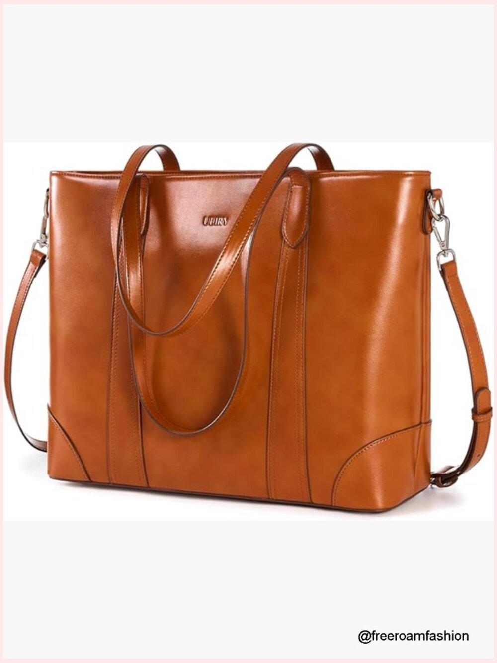 Vintage Leather Tote Bag Large Multi Pocket Work Handbag Shoulder Crossbody